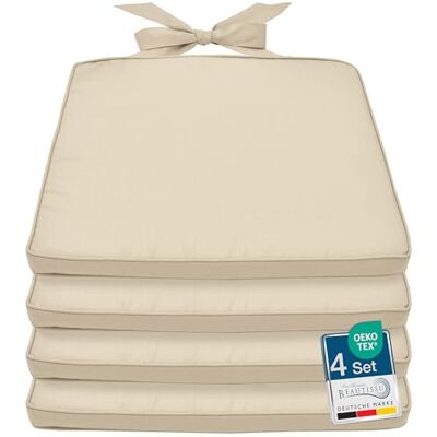 Beautissu Pia Set van 4 stoelkussens, 40 x 45 cm, zitkussen, outdoor, tuinstoelkussen, tuinstoelkussen, set voor rotan stoelen, outdoor zitkussen, trapeziumvormig, stoelkussen, natuur 45x40x5cm Beige d'assise Confortable pour jardin rotin Outdoor Set ex Beautissu Pia Set van 4 stoelkussens, 40 x 45 cm, zitkussen, outdoor, tuinstoelkussen, tuinstoelkussen, set voor rotan stoelen, outdoor zitkussen, trapeziumvormig, stoelkussen, natuur 45x40x5cm Beige d'assise Confortable pour jardin rotin Outdoor Set ex