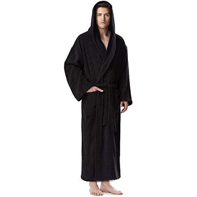 Arus Badjas voor dames met kap, kuitlengte of enkel, badstof van 100% katoen, Oeko-Tex-gecertificeerd, zwart. S-M Extra Tall Arus Badjas voor dames met kap, kuitlengte of enkel, badstof van 100% katoen, Oeko-Tex-gecertificeerd, zwart. S-M Extra Tall