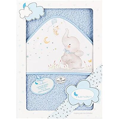 Interbaby 01227-01 Badcape met capuchon, olifant, blauw Interbaby 01227-01 Badcape met capuchon, olifant, blauw