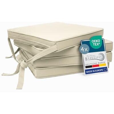 Beautissu Stoelkussen voor binnen, afneembaar, wasbaar, 4 stuks 45 x 40 cm, natuur, met bevestigingsbanden, voor buiten, tuin, bekleding, banden, keuken, antislip, loft SK Beautissu Stoelkussen voor binnen, afneembaar, wasbaar, 4 stuks 45 x 40 cm, natuur, met bevestigingsbanden, voor buiten, tuin, bekleding, banden, keuken, antislip, loft SK