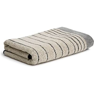 Möve Eden Handdoek met horizontale strepen, met buiszoom, 50 x 100 cm, gemaakt in Duitsland, 80% katoen / 20% linnen, natuur/zwart (beige) Möve Eden Handdoek met horizontale strepen, met buiszoom, 50 x 100 cm, gemaakt in Duitsland, 80% katoen / 20% linnen, natuur/zwart (beige)