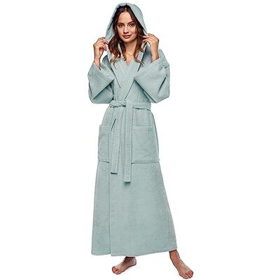 Arus Astra dames badjas met capuchon enkellengte, dames maat: XL lang, uniseks maat: L-XL lang, groen wit L-XL Extra Tall Arus Astra dames badjas met capuchon enkellengte, dames maat: XL lang, uniseks maat: L-XL lang, groen wit L-XL Extra Tall