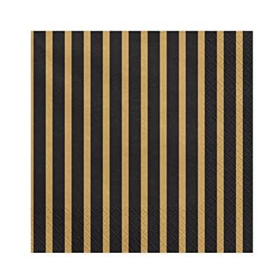 PartyDeco 20 stuks gestreepte papieren servetten 33 x 33 cm 4-3 lagen gevouwen verjaardag zwart goud PartyDeco 20 stuks gestreepte papieren servetten 33 x 33 cm 4-3 lagen gevouwen verjaardag zwart goud