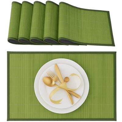 Relaxdays Tafelloper van bamboe, set van 6, rechthoekige eettafel, antislip, wasbaar, groen, 30 x 45 cm Relaxdays Tafelloper van bamboe, set van 6, rechthoekige eettafel, antislip, wasbaar, groen, 30 x 45 cm