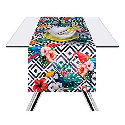 Excelsa Tafelkleed, Runner, katoen, tropische decoratie, 45 x 140 cm Excelsa Tafelkleed, Runner, katoen, tropische decoratie, 45 x 140 cm