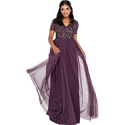 Maya Deluxe Robe de Soirée À Manches Courtes pour Invitée de Mariage, Grande Taille, Taille Empire, Paillettes Robe de demoiselle d'honneur Femme (lot de 1) 50 Maya Deluxe Robe de Soirée À Manches Courtes pour Invitée de Mariage, Grande Taille, Taille Empire, Paillettes Robe de demoiselle d'honneur Femme (lot de 1) 50