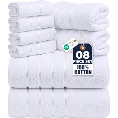 Utopia Towels 8 witte servetten – gestreepte servetten van viscose – ringgesponnen katoen – zeer absorberende handdoeken (8 stuks) Utopia Towels 8 witte servetten – gestreepte servetten van viscose – ringgesponnen katoen – zeer absorberende handdoeken (8 stuks)