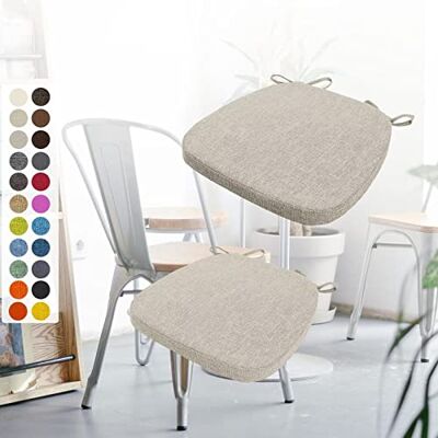 Aselbia Set van 2 stoelkussens, 40 x 38 x 3 cm, met linten, wasbaar, antislip, afneembaar, met ritssluiting, beige/grijs Aselbia Set van 2 stoelkussens, 40 x 38 x 3 cm, met linten, wasbaar, antislip, afneembaar, met ritssluiting, beige/grijs