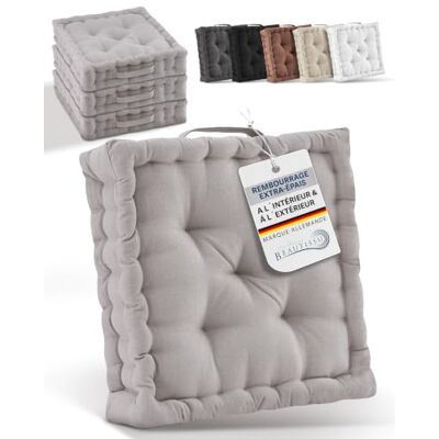 Beautissu Set van 4 vloerkussens van katoen met draaggreep Beauitssu Mila Stoelkussen, 40 x 40 cm, taupe, dik, 8 cm, 100% stoelkussen, voor binnen en buiten Beautissu Set van 4 vloerkussens van katoen met draaggreep Beauitssu Mila Stoelkussen, 40 x 40 cm, taupe, dik, 8 cm, 100% stoelkussen, voor binnen en buiten
