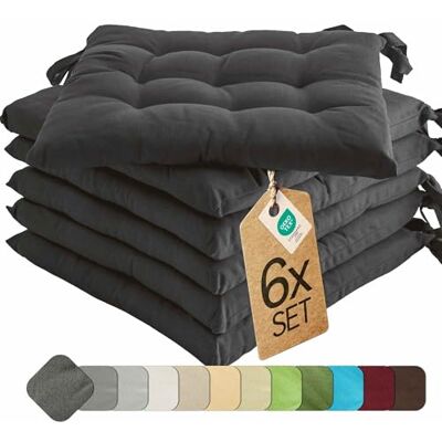 etérea Himmlische Qualität etérea Stoelkussen, 40 x 40 cm, antraciet, voor buiten en binnen, met banden, zitkussen set van 6 voor tuin- en eetkamerstoelen, basic, Made in Green by Oeko-Tex, wasbaar op 30 °C etérea Himmlische Qualität etérea Stoelkussen, 40 x 40 cm, antraciet, voor buiten en binnen, met banden, zitkussen set van 6 voor tuin- en eetkamerstoelen, basic, Made in Green by Oeko-Tex, wasbaar op 30 °C