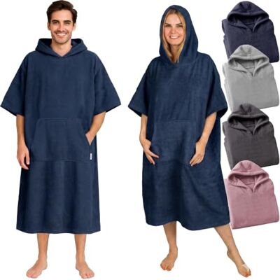 CalmyBEACH Badponcho voor dames en heren, 100% katoen, strandhanddoek met capuchon en voorzak, badstof handdoek S-M CalmyBEACH Badponcho voor dames en heren, 100% katoen, strandhanddoek met capuchon en voorzak, badstof handdoek S-M