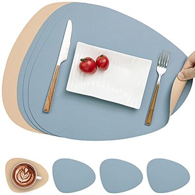 Myir JUN Lederen tafelmatten en onderzetters, Placemat Waterdichte Dubbelzijdige Keuken Plaats Matten Koffiematten Antislip Wasbare Placemats en Coaster Sets 4 (Driehoek Rond, Geel Blauw) Lot de 4 Set de Table Antidérapant Double Face Lavable Set Table Myir JUN Lederen tafelmatten en onderzetters, Placemat Waterdichte Dubbelzijdige Keuken Plaats Matten Koffiematten Antislip Wasbare Placemats en Coaster Sets 4 (Driehoek Rond, Geel Blauw) Lot de 4 Set de Table Antidérapant Double Face Lavable Set Table