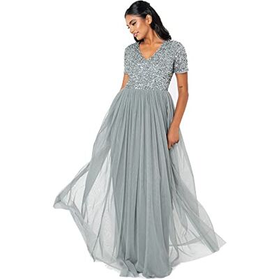 Maya Deluxe Robe de Soirée À Manches Courtes pour Invitée de Mariage, Grande Taille, Taille Empire, Paillettes Robe de demoiselle d'honneur Femme (lot de 1) 48 Maya Deluxe Robe de Soirée À Manches Courtes pour Invitée de Mariage, Grande Taille, Taille Empire, Paillettes Robe de demoiselle d'honneur Femme (lot de 1) 48
