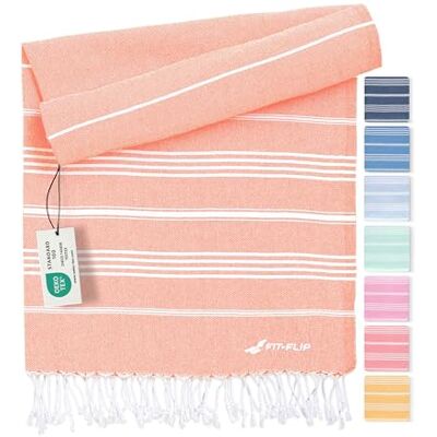 Fit-Flip Hamam Strandhanddoek, Fouta van 100% katoen, licht Turks laken, sneldrogend, perfect accessoire als XXL strandlaken of pareo, perzik, 100 x 200 cm, sultan Fit-Flip Hamam Strandhanddoek, Fouta van 100% katoen, licht Turks laken, sneldrogend, perfect accessoire als XXL strandlaken of pareo, perzik, 100 x 200 cm, sultan