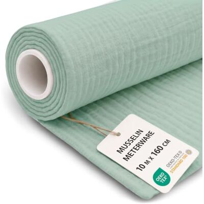 Amazinggirl Katoenen mousseline per meter, lichte en ademende gaasstof Zacht gaas om te naaien, plaid, tafelloper, servetten, zomerjurk, baby, Oeko Tex, 10 m x 160 cm, kleur salie Amazinggirl Katoenen mousseline per meter, lichte en ademende gaasstof Zacht gaas om te naaien, plaid, tafelloper, servetten, zomerjurk, baby, Oeko Tex, 10 m x 160 cm, kleur salie