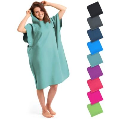 Fit-Flip Strandponcho handdoek licht en compact ook als badjas, poncho badjas dames en heren Maat: L Kleur: jade Fit-Flip Strandponcho handdoek licht en compact ook als badjas, poncho badjas dames en heren Maat: L Kleur: jade