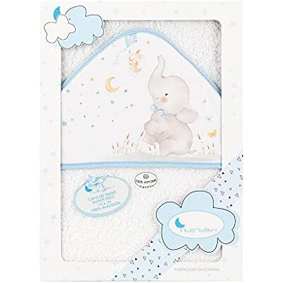 Interbaby 01227-11 Badjas, capuchon, elegant, wit/blauw Interbaby 01227-11 Badjas, capuchon, elegant, wit/blauw
