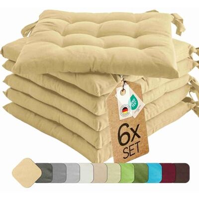 etérea Himmlische Qualität etérea Stoelkussen, 40 x 40 cm, beige, voor buiten en binnen, met banden, zitkussen, set van 6 voor tuin- en eetkamerstoelen, basic, Made in Green by Oeko-Tex, wasbaar op 30 °C etérea Himmlische Qualität etérea Stoelkussen, 40 x 40 cm, beige, voor buiten en binnen, met banden, zitkussen, set van 6 voor tuin- en eetkamerstoelen, basic, Made in Green by Oeko-Tex, wasbaar op 30 °C