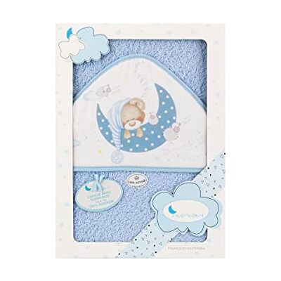 Interbaby 01225-01 badhanddoek met capuchon, Bear Sleeping, blauw Interbaby 01225-01 badhanddoek met capuchon, Bear Sleeping, blauw