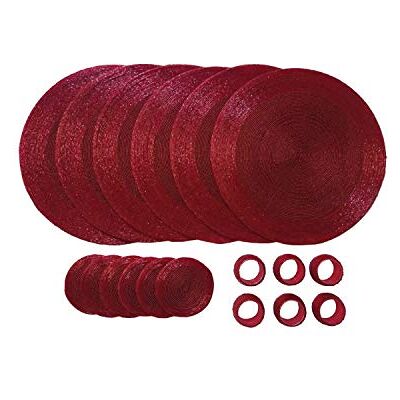 Penguin Home Set van 18 placemats, handgemaakte ronde servettenonderzetters voor eetkamer, 32 cm diameter (rood) Penguin Home Set van 18 placemats, handgemaakte ronde servettenonderzetters voor eetkamer, 32 cm diameter (rood)