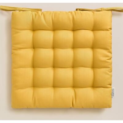 room99 Aura Stoelkussen, 40 x 40 cm, met linten, decoratief kussen voor buiten, binnen, woonkamer, mosterd, 1 stuk room99 Aura Stoelkussen, 40 x 40 cm, met linten, decoratief kussen voor buiten, binnen, woonkamer, mosterd, 1 stuk