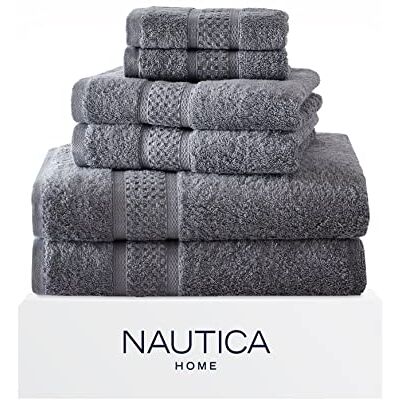 Nautica Set van 6 absorberende en lichtbestendige badhanddoeken van katoen modieuze badkamerdecoratie (oceaangrijs, 6 stuks) Nautica Set van 6 absorberende en lichtbestendige badhanddoeken van katoen modieuze badkamerdecoratie (oceaangrijs, 6 stuks)