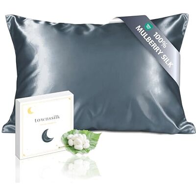 townssilk Kussensloop 100% 19 mm zuiver maulbeed, aan de zijkant voor haar of haar gezondheid, hoofdkussen, verborgen ritssluiting, 1 stuk, 40 x 60 cm, grijs/blauw townssilk Kussensloop 100% 19 mm zuiver maulbeed, aan de zijkant voor haar of haar gezondheid, hoofdkussen, verborgen ritssluiting, 1 stuk, 40 x 60 cm, grijs/blauw