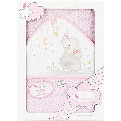Interbaby 01227-02 Badcape met capuchon, olifant, roze Interbaby 01227-02 Badcape met capuchon, olifant, roze