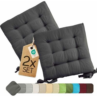 etérea Himmlische Qualität etérea Stoelkussen, 40 x 40 cm, antraciet, voor buiten en binnen, met banden, zitkussen, set van 2 voor tuin- en eetkamerstoelen, basic, Made in Green by Oeko-Tex, wasbaar op 30 °C etérea Himmlische Qualität etérea Stoelkussen, 40 x 40 cm, antraciet, voor buiten en binnen, met banden, zitkussen, set van 2 voor tuin- en eetkamerstoelen, basic, Made in Green by Oeko-Tex, wasbaar op 30 °C
