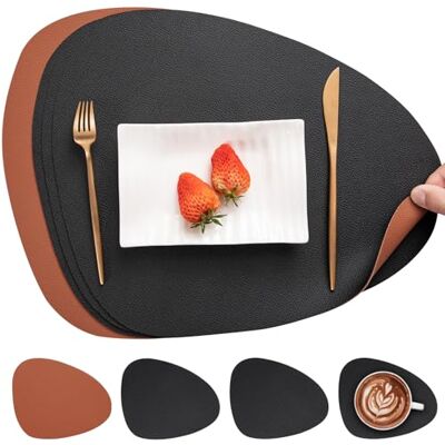 Myir JUN Lederen tafelmatten en onderzetters, Placemat Waterdichte Dubbelzijdige Keuken Plaats Matten Koffiematten Antislip Wasbare Placemats en Coaster Sets 4 (Driehoek Rond, Zwart Bruin) Lot de 4 Set de Table Antidérapant Double Face Lavable Set Table Myir JUN Lederen tafelmatten en onderzetters, Placemat Waterdichte Dubbelzijdige Keuken Plaats Matten Koffiematten Antislip Wasbare Placemats en Coaster Sets 4 (Driehoek Rond, Zwart Bruin) Lot de 4 Set de Table Antidérapant Double Face Lavable Set Table