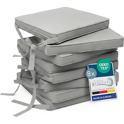 Beautissu Set van 8 zitkussens voor binnen, afneembare hoes 45 x 40 cm, lichtgrijs, met bevestigingsbanden, voor buiten, tuin, wasbaar, bekleding, keuken, antislip, rond, Loft SK Beautissu Set van 8 zitkussens voor binnen, afneembare hoes 45 x 40 cm, lichtgrijs, met bevestigingsbanden, voor buiten, tuin, wasbaar, bekleding, keuken, antislip, rond, Loft SK