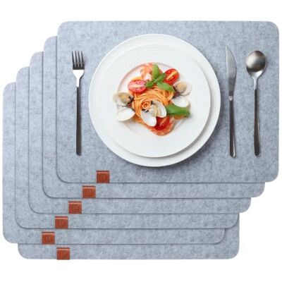 Sidorenko Noble Set van vilten placemats, 6-delig, afwasbare placemats, 44 x 32 cm, vilten wasbare onderzetters, rond, lichtgrijs Sidorenko Noble Set van vilten placemats, 6-delig, afwasbare placemats, 44 x 32 cm, vilten wasbare onderzetters, rond, lichtgrijs