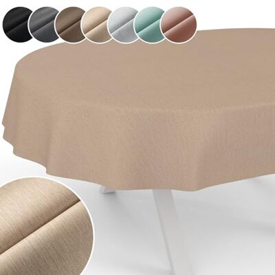 ANRO Mila tafelkleed, afwasbaar, jacquard, Teflon-coating, onderhoudsvriendelijk, lotuseffect, waterafstotend, linnenlook, ovaal, 180 x 140 cm, afgesneden rand, beige ANRO Mila tafelkleed, afwasbaar, jacquard, Teflon-coating, onderhoudsvriendelijk, lotuseffect, waterafstotend, linnenlook, ovaal, 180 x 140 cm, afgesneden rand, beige