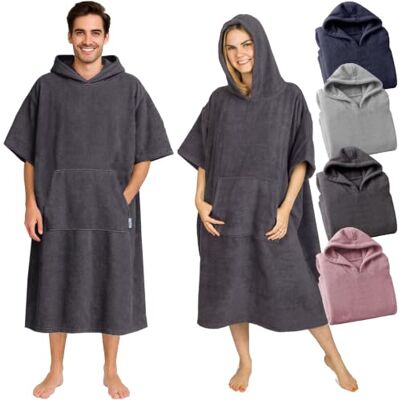 CalmyBEACH Badponcho voor dames en heren, 100% katoen, strandhanddoek met capuchon en voorzak, badstof handdoek L-XL CalmyBEACH Badponcho voor dames en heren, 100% katoen, strandhanddoek met capuchon en voorzak, badstof handdoek L-XL