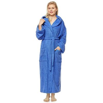 Arus Badjas voor dames met capuchon, kuitlengte of enkel, badstof (380 g/m²), 100% gecertificeerd katoen, Royal Blauw L-XL Arus Badjas voor dames met capuchon, kuitlengte of enkel, badstof (380 g/m²), 100% gecertificeerd katoen, Royal Blauw L-XL