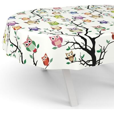 ANRO Afwasbaar tafelzeil, tuintafelkleed, rond, ovaal, rechthoekig, ovaal, met afgesneden rand, motief uil, 180 x 140 cm ANRO Afwasbaar tafelzeil, tuintafelkleed, rond, ovaal, rechthoekig, ovaal, met afgesneden rand, motief uil, 180 x 140 cm