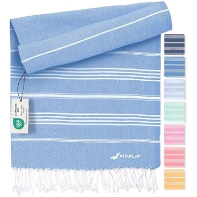 Fit-Flip Hamam Strandhanddoek, Fouta van 100% katoen, licht Turks laken, sneldrogend, perfect accessoire als XXL strandlaken of pareo, blauw, 100 x 200 cm, sultan Fit-Flip Hamam Strandhanddoek, Fouta van 100% katoen, licht Turks laken, sneldrogend, perfect accessoire als XXL strandlaken of pareo, blauw, 100 x 200 cm, sultan