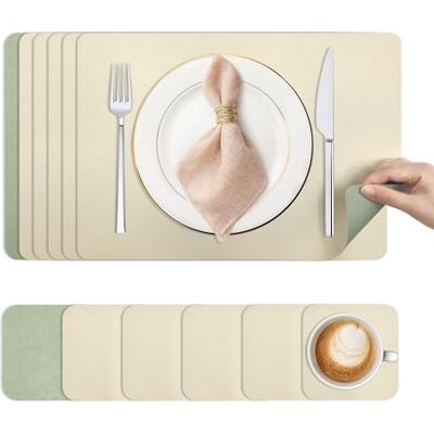 KitchenBoss Set van 6, wasbare placemats en onderzetters, antislip, dubbelzijdig met eetkamer, pvc, 43 x 30 cm, set van 6 KitchenBoss Set van 6, wasbare placemats en onderzetters, antislip, dubbelzijdig met eetkamer, pvc, 43 x 30 cm, set van 6