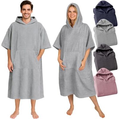 CalmyBEACH Badponcho voor dames en heren, 100% katoen, strandhanddoek met capuchon en voorzak, badstof handdoek L-XL CalmyBEACH Badponcho voor dames en heren, 100% katoen, strandhanddoek met capuchon en voorzak, badstof handdoek L-XL
