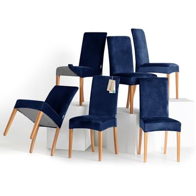 RESTILO Sento Stoelhoezen, 6 stuks, afneembaar, wasbaar, voor eetkamer, keuken, restaurant, hotel, banket, bruiloft, feest, donkerblauw RESTILO Sento Stoelhoezen, 6 stuks, afneembaar, wasbaar, voor eetkamer, keuken, restaurant, hotel, banket, bruiloft, feest, donkerblauw