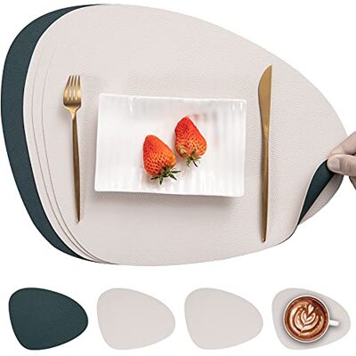 Myir JUN Lederen tafelmatten en onderzetters, Placemat Waterdichte Dubbelzijdige Keuken Plaats Matten Koffiematten Antislip Wasbare Placemats en Coaster Sets 4 (Driehoek Rond, Wit Groen) Lot de 4 Set de Table Antidérapant Double Face Lavable Set Table e Myir JUN Lederen tafelmatten en onderzetters, Placemat Waterdichte Dubbelzijdige Keuken Plaats Matten Koffiematten Antislip Wasbare Placemats en Coaster Sets 4 (Driehoek Rond, Wit Groen) Lot de 4 Set de Table Antidérapant Double Face Lavable Set Table e