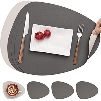 Myir JUN Lederen tafelmatten en onderzetters, Placemat Waterdichte Dubbelzijdige Keuken Plaats Matten Koffiematten Antislip Wasbare Placemats en Coaster Sets 4 (Driehoek Rond, Grijs Wit) Lot de 4 Set de Table Antidérapant Double Face Lavable Set Table e Myir JUN Lederen tafelmatten en onderzetters, Placemat Waterdichte Dubbelzijdige Keuken Plaats Matten Koffiematten Antislip Wasbare Placemats en Coaster Sets 4 (Driehoek Rond, Grijs Wit) Lot de 4 Set de Table Antidérapant Double Face Lavable Set Table e