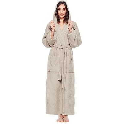 Arus Astra Badjas voor dames met capuchon, kuitlengte, damesmaat: XL, uniseks maat: L-XL, latte L-XL Arus Astra Badjas voor dames met capuchon, kuitlengte, damesmaat: XL, uniseks maat: L-XL, latte L-XL