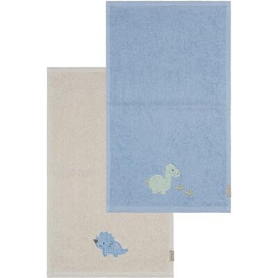 Sterntaler Dino Rexi Kinderhanddoeken, set van 2, van huidvriendelijk absorberend katoen, kinderhanddoeken met elegant geweven randen en applicatie, blauw Sterntaler Dino Rexi Kinderhanddoeken, set van 2, van huidvriendelijk absorberend katoen, kinderhanddoeken met elegant geweven randen en applicatie, blauw