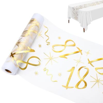 Ouxayapl Tafelloper voor 18e verjaardag, tafeldecoratie verjaardag, 28 cm x 10 m, tafelloper in gouden rol, decoratie voor meisjes en jongens, tafelloper, tafelkleed, verjaardagsfeest Ouxayapl Tafelloper voor 18e verjaardag, tafeldecoratie verjaardag, 28 cm x 10 m, tafelloper in gouden rol, decoratie voor meisjes en jongens, tafelloper, tafelkleed, verjaardagsfeest