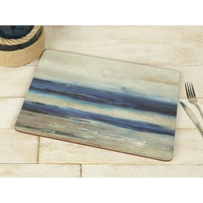Creative Set van 4 houten placemats, abstract oceaanzicht, kurkrug, 30 x 22,8 cm, blauw/grijs Creative Set van 4 houten placemats, abstract oceaanzicht, kurkrug, 30 x 22,8 cm, blauw/grijs