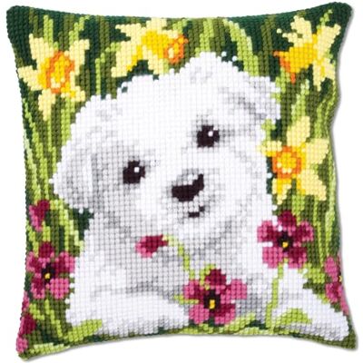 Vervaco Westie & narcissen kruissteekkussenset Vervaco Westie & narcissen kruissteekkussenset
