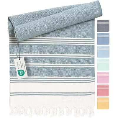 Fit-Flip Hamam Strandhanddoek, Fouta van 100% katoen, licht Turks laken, sneldrogend, perfect accessoire als XXL strandlaken of pareo, petrol, 100 x 200 cm diameter Fit-Flip Hamam Strandhanddoek, Fouta van 100% katoen, licht Turks laken, sneldrogend, perfect accessoire als XXL strandlaken of pareo, petrol, 100 x 200 cm diameter