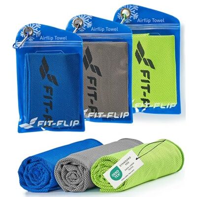 Fit-Flip Koeldoek set van 3 100 x 30 cm, microvezel sporthanddoek, verkoelend, koeldoek, Airflip cooling towel, microvezel handdoek – Kleur: Neon groen, Donkerblauw, Grijs, Afmetingen: 100 x 30 cm Fit-Flip Koeldoek set van 3 100 x 30 cm, microvezel sporthanddoek, verkoelend, koeldoek, Airflip cooling towel, microvezel handdoek – Kleur: Neon groen, Donkerblauw, Grijs, Afmetingen: 100 x 30 cm