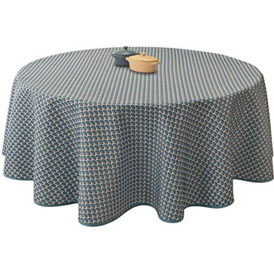 Le linge de Jules Tafelkleed, vuilafstotend, pauw, donkerblauw, rond, 160 cm, blauw, zwart, saffraan Le linge de Jules Tafelkleed, vuilafstotend, pauw, donkerblauw, rond, 160 cm, blauw, zwart, saffraan